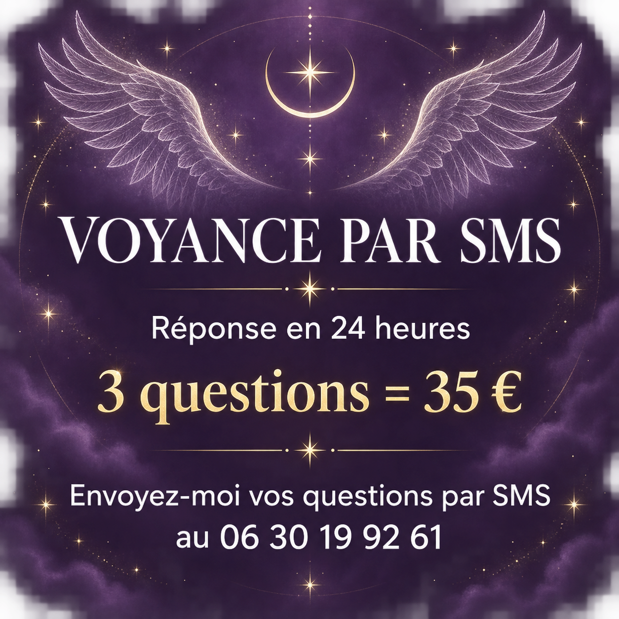 Voyance par Sms : Réponses en 24H à 3 questions
Envoyez vos questions + prénom + date de naissance par Sms