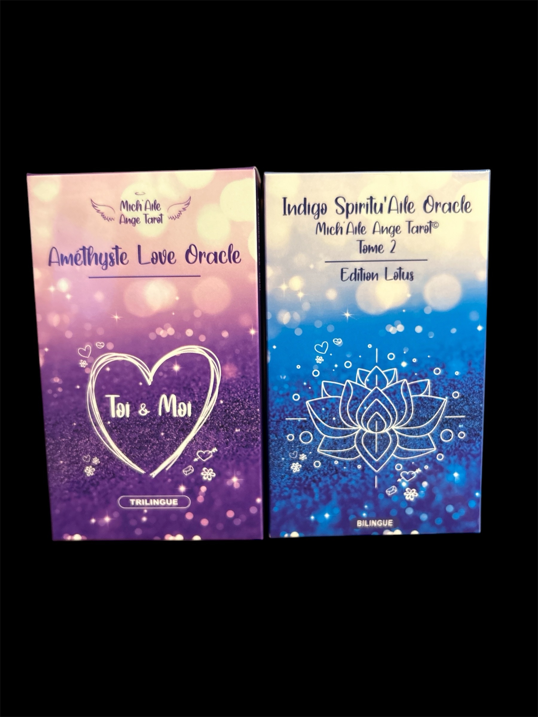 Pack de 2 oracles : Améthyste Love Oracle 52 cartes Trilingues + Indigo Spiritu’Aile Oracle 52 cartes bilingues