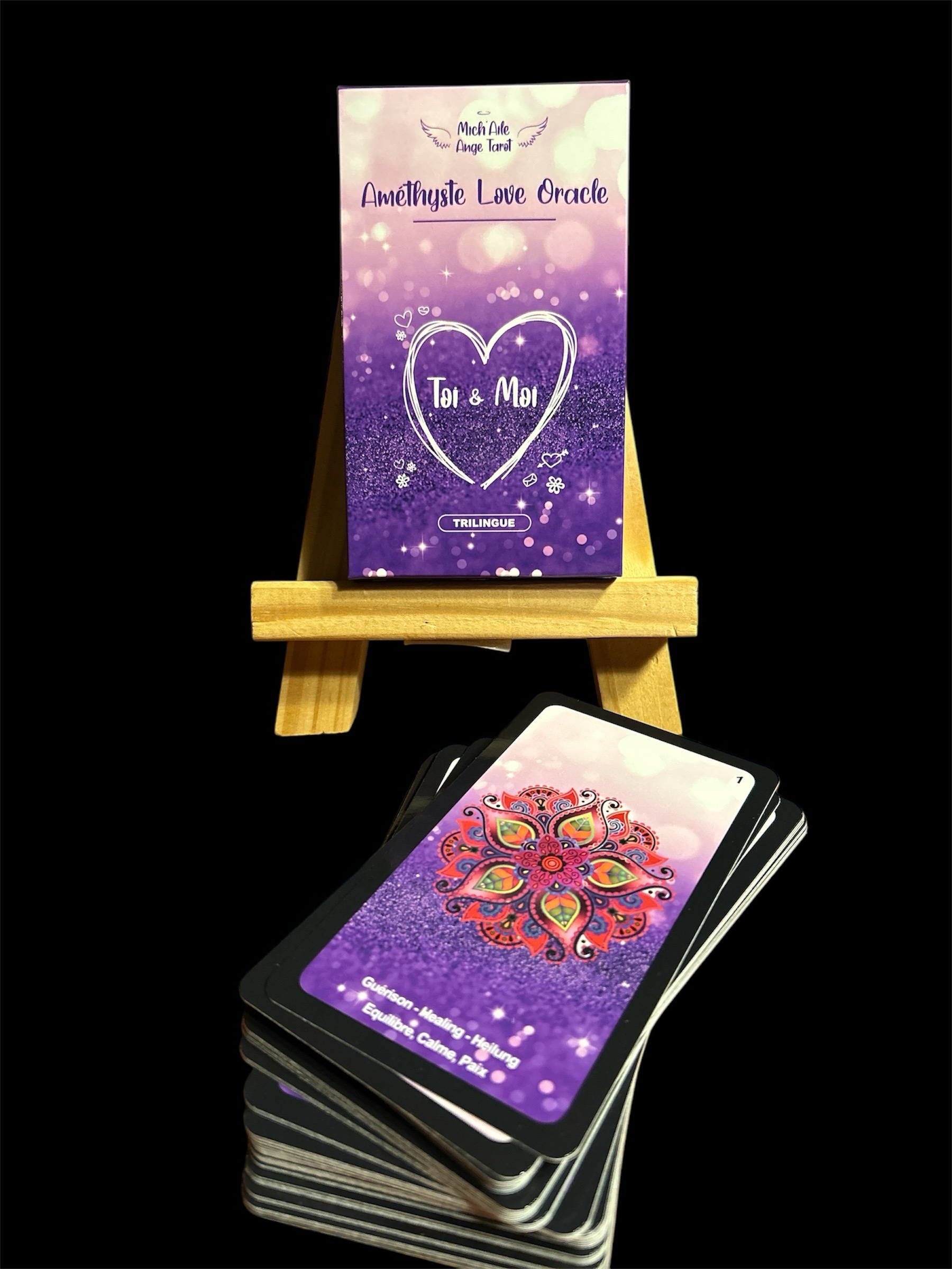 Pack de 2 oracles : Améthyste Love Oracle 52 cartes Trilingues + Indigo Spiritu’Aile Oracle 52 cartes bilingues – Image 2