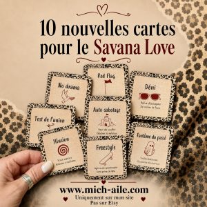 Extension pour le Savana Love Oracle 10 cartes + pochon noir en organza. 📦Fdp inclus - Expédition uniquement en France